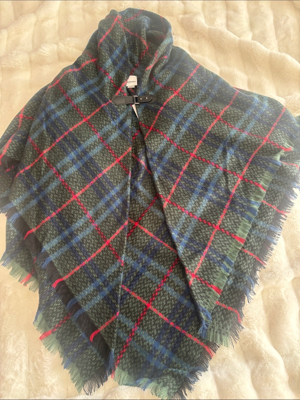 Women’s Plaid Fringe Poncho Cape Shawl Sweater Jacket SOFT NWT NEW One Size